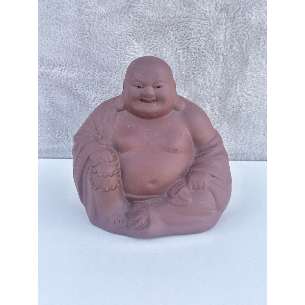 Vintage Yixing Zisha Red Clay Laughing Buddha Figurine 4.5"